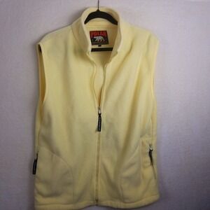 Polar Fleece Vest Women's L Yellow Full Zip Pockets Lightweight Outdoor